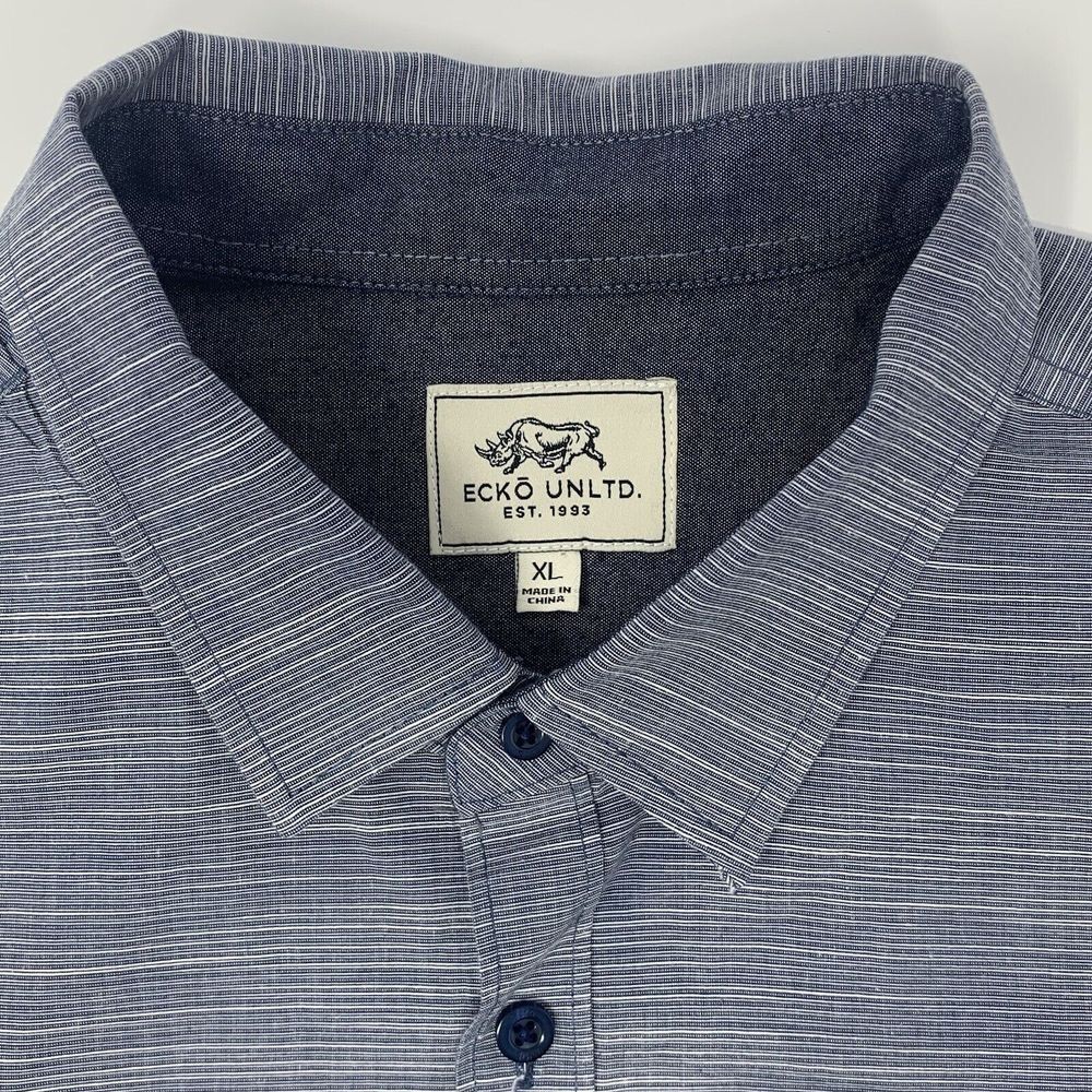 ECKO UNLTD. Gray Blue Fine Stripes Short Sleeve Men's Casual Shirt Size XL - Picture 3 of 8